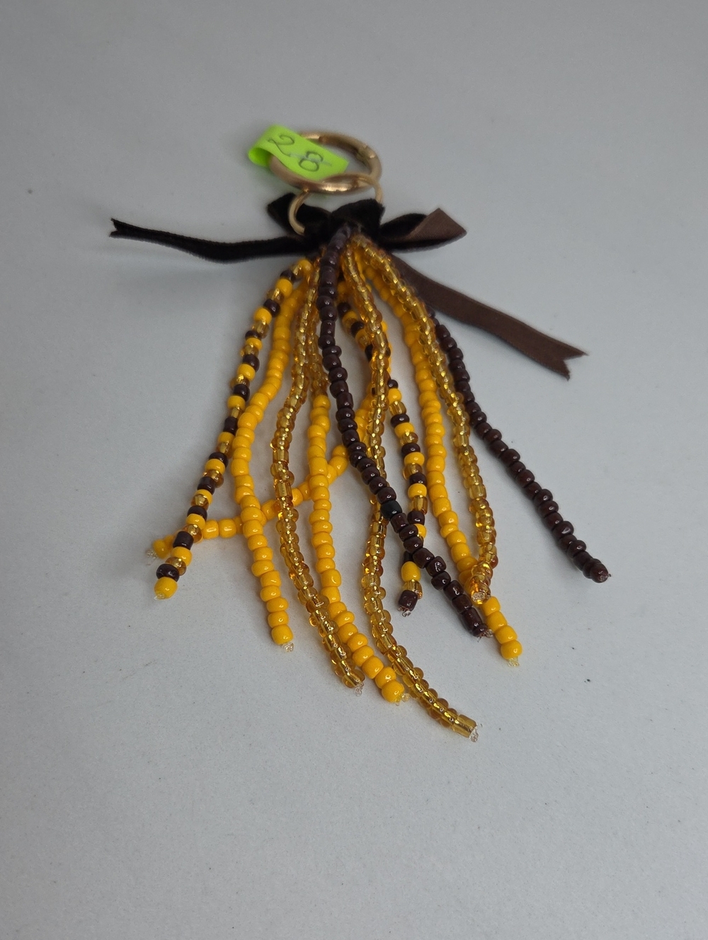 28 - Beaded Tassel Bag Charm in Yellow & Brown